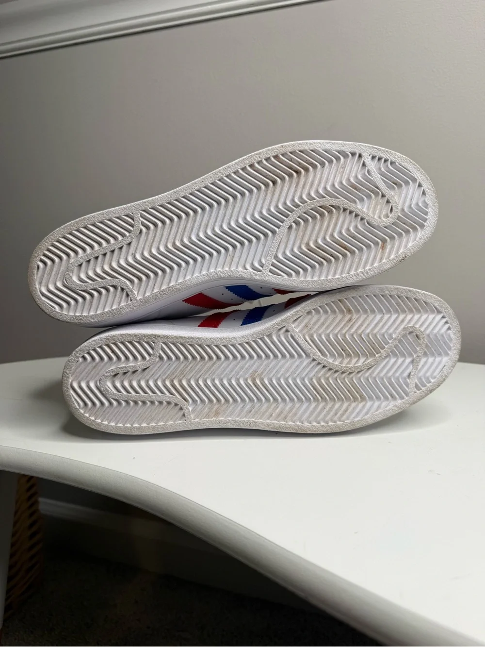 adidas Superstar White with Red & Blue Stripes